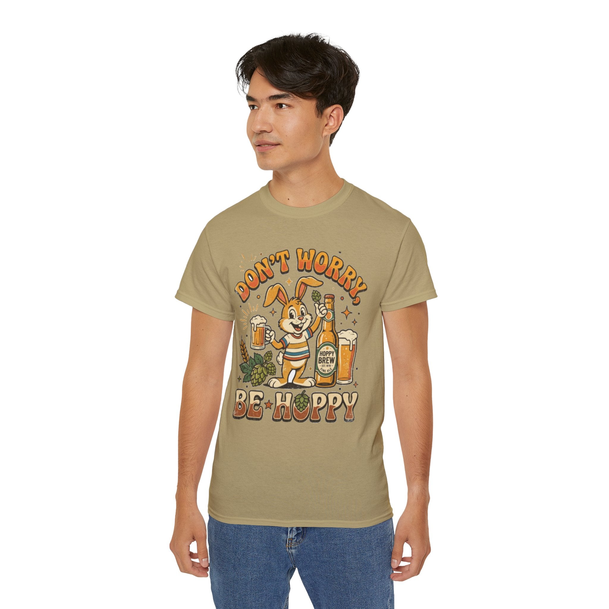 Be Hoppy Beer Bunny T-Shirt — Don’t Worry Be Hoppy Easter Brewery Tee