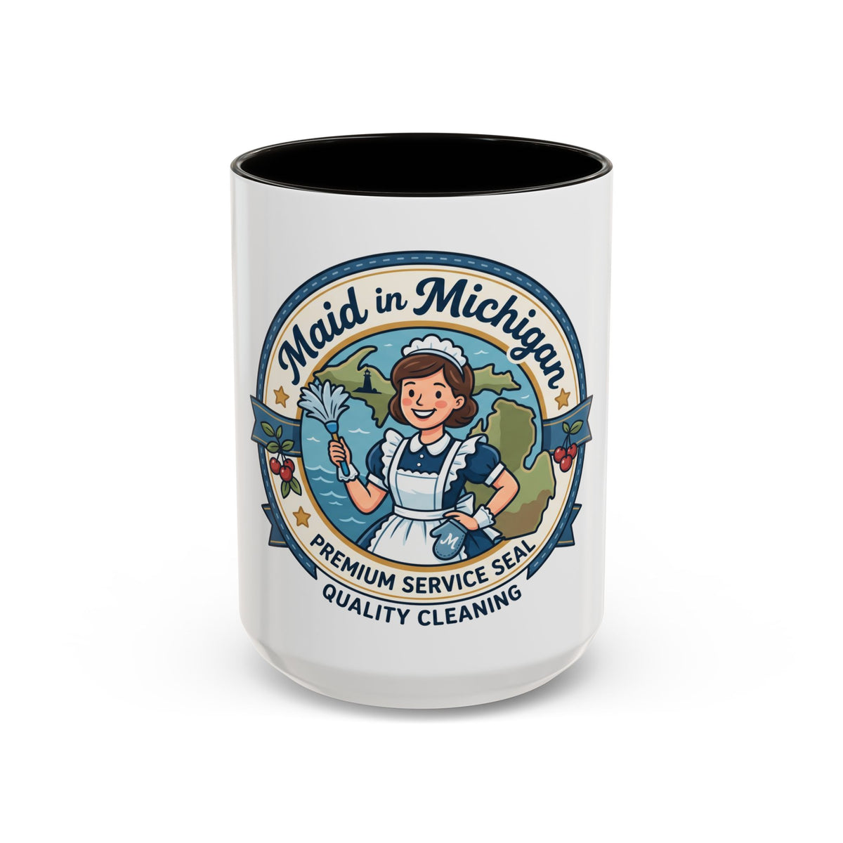 Maid in Michigan Coffee Mug — Retro Housekeeper Logo (11oz/15oz)