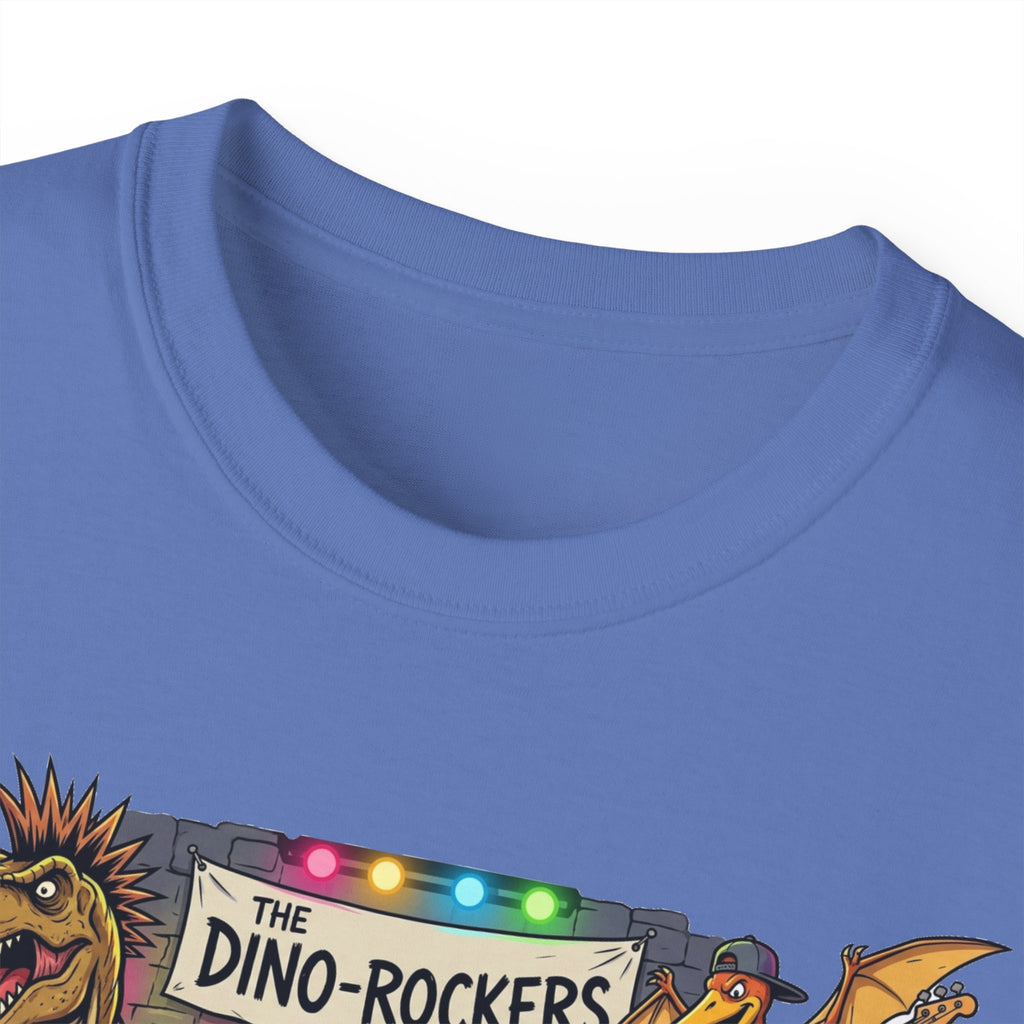 Dino Rockers T-Shirt – Retro Dinosaur Band Graphic Tee