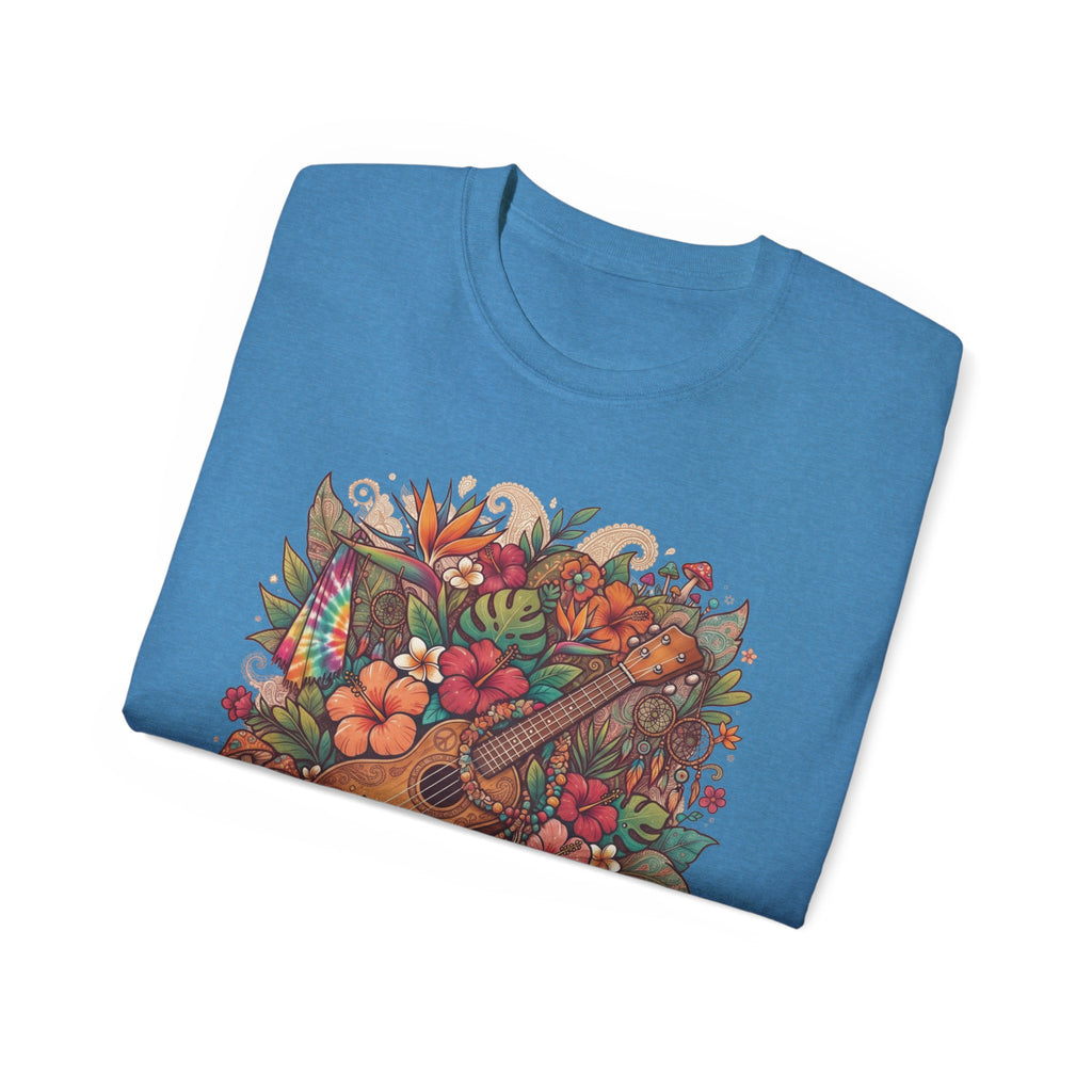 Floral Ukulele T-Shirt — Tropical Guitar & Hibiscus Flower Tee