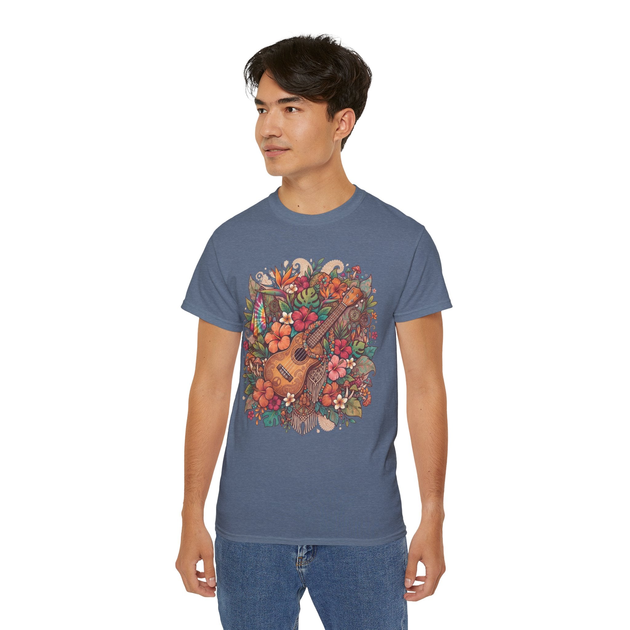 Floral Ukulele T-Shirt — Tropical Guitar & Hibiscus Flower Tee