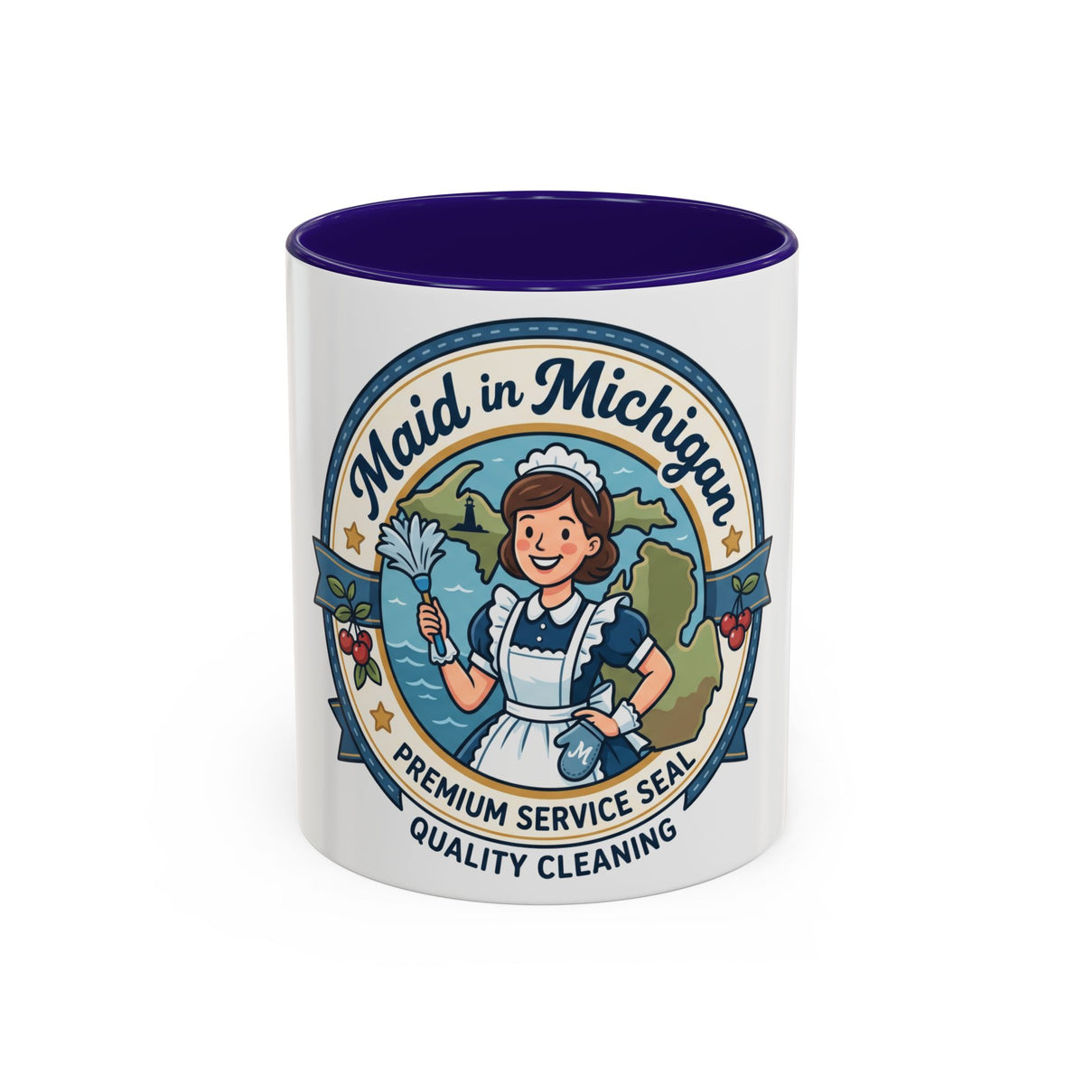 Maid in Michigan Coffee Mug — Retro Housekeeper Logo (11oz/15oz)