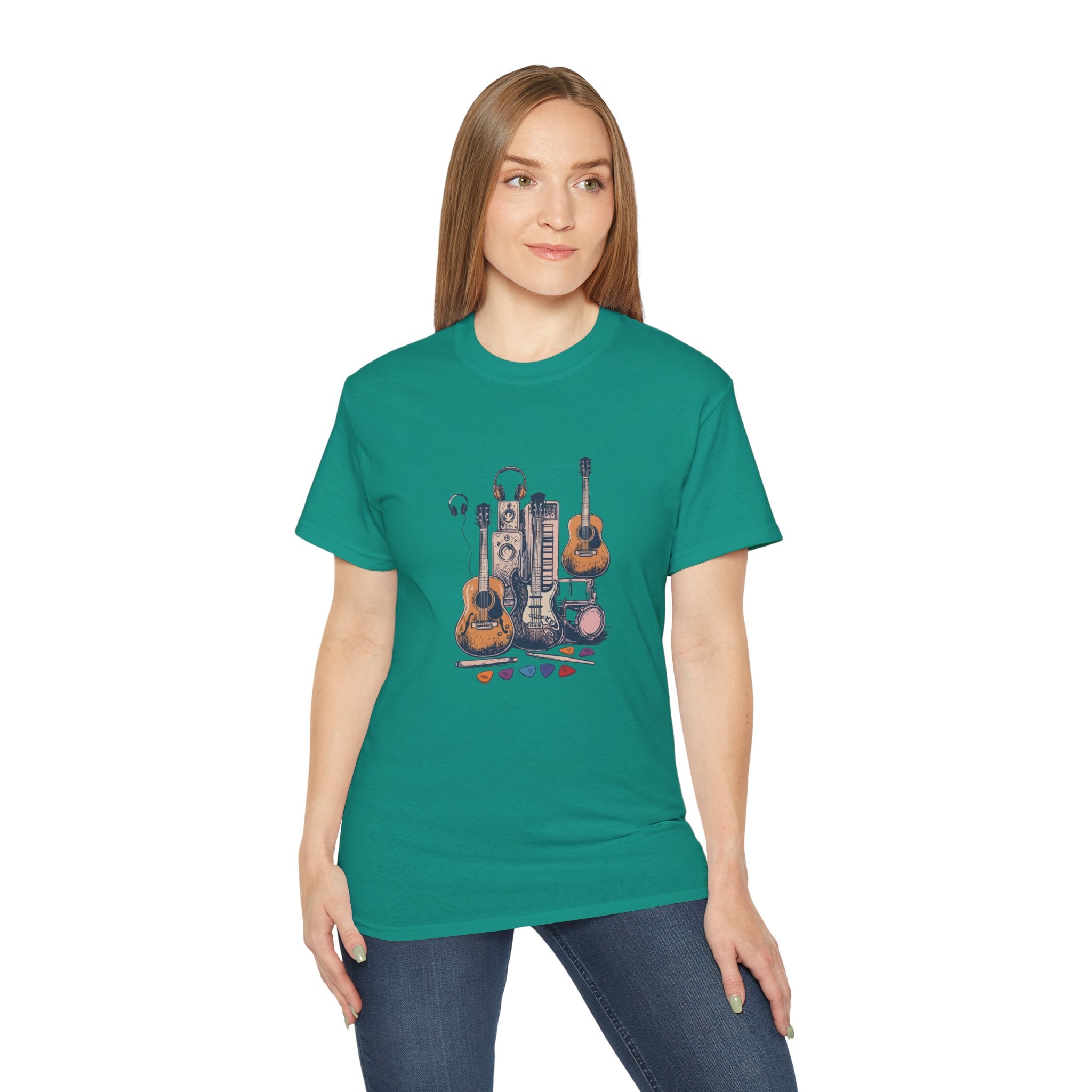 Acoustic Instrument Tee — Guitar, Ukulele & Headphones Graphic T-Shirt