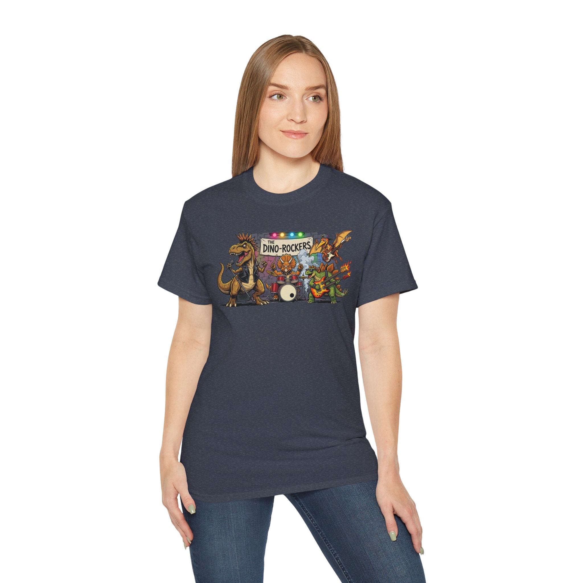 Dino Rockers T-Shirt – Retro Dinosaur Band Graphic Tee