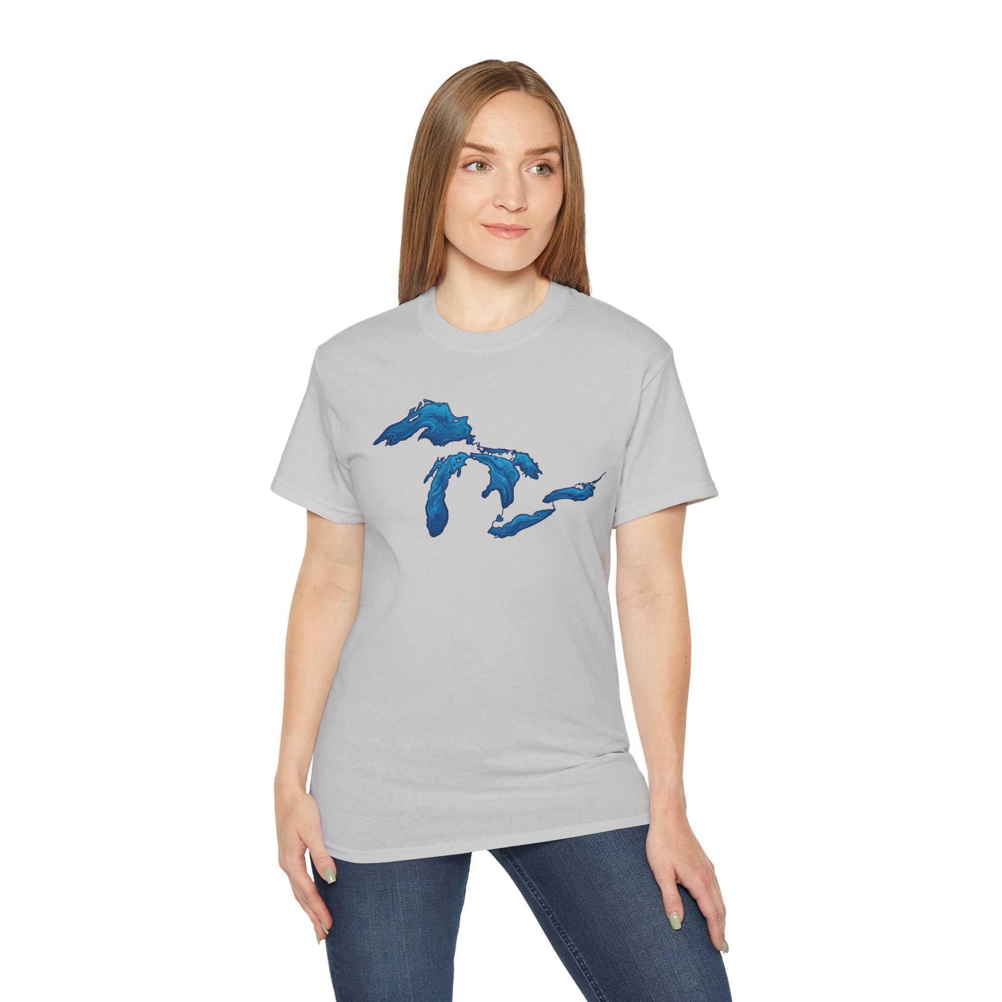 Great Lakes Map T-Shirt — Stylized Blue Lakes Tee
