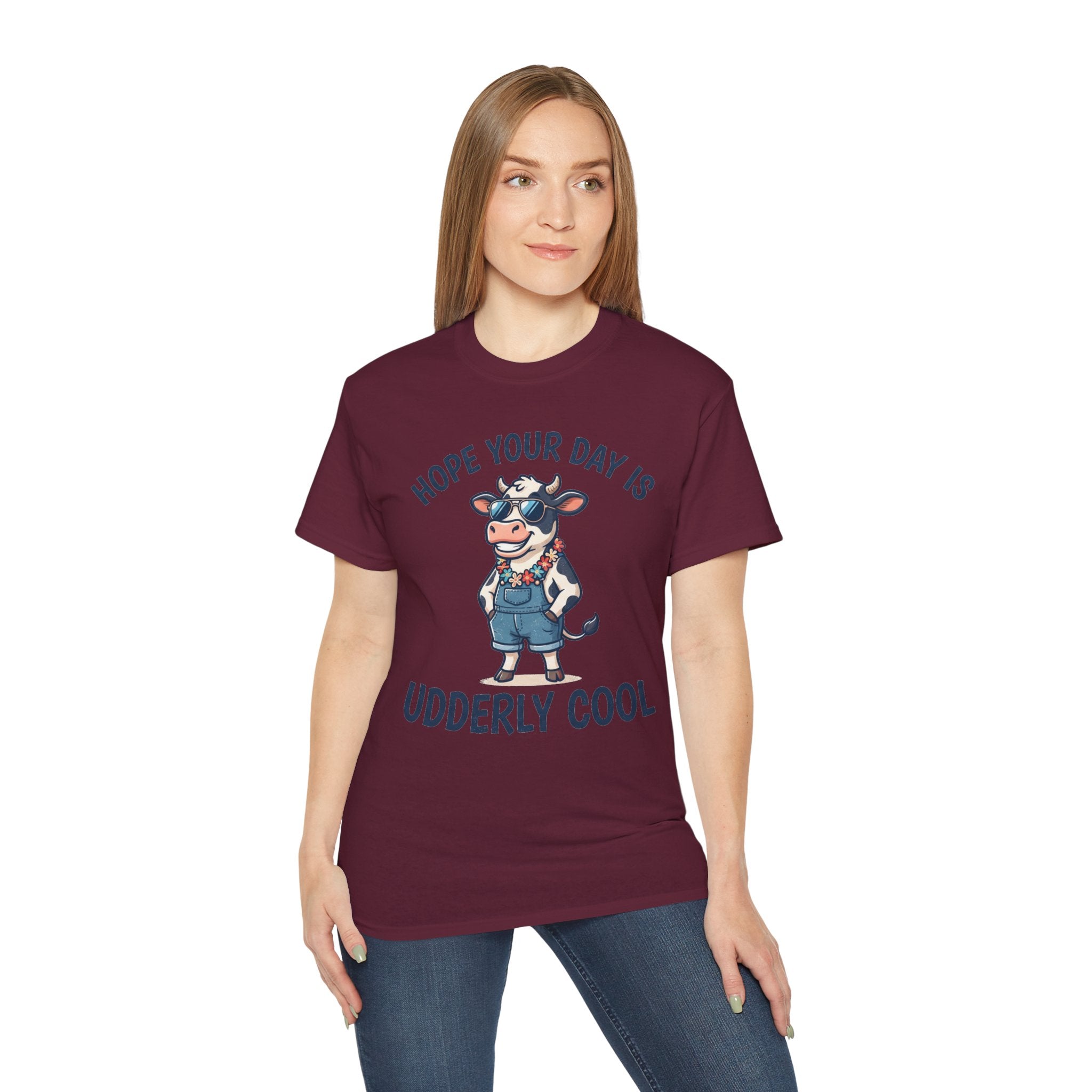 Udderly Cool Cow Graphic Tee — "Hope Your Day Is Udderly Cool" Funny Farm T-Shirt