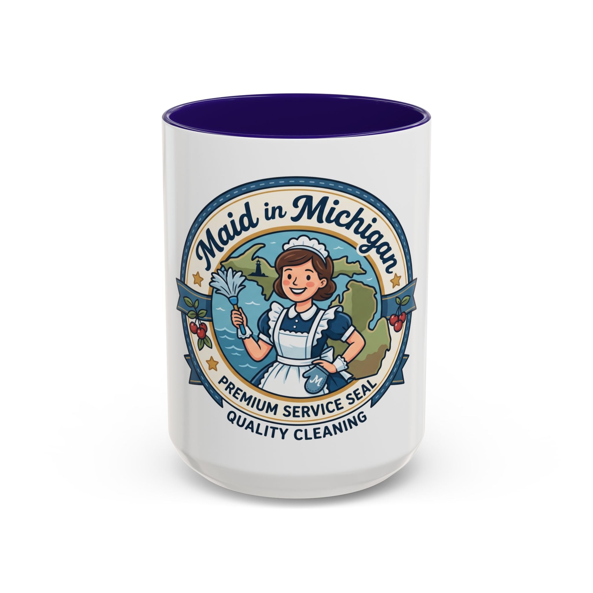 Maid in Michigan Coffee Mug — Retro Housekeeper Logo (11oz/15oz)