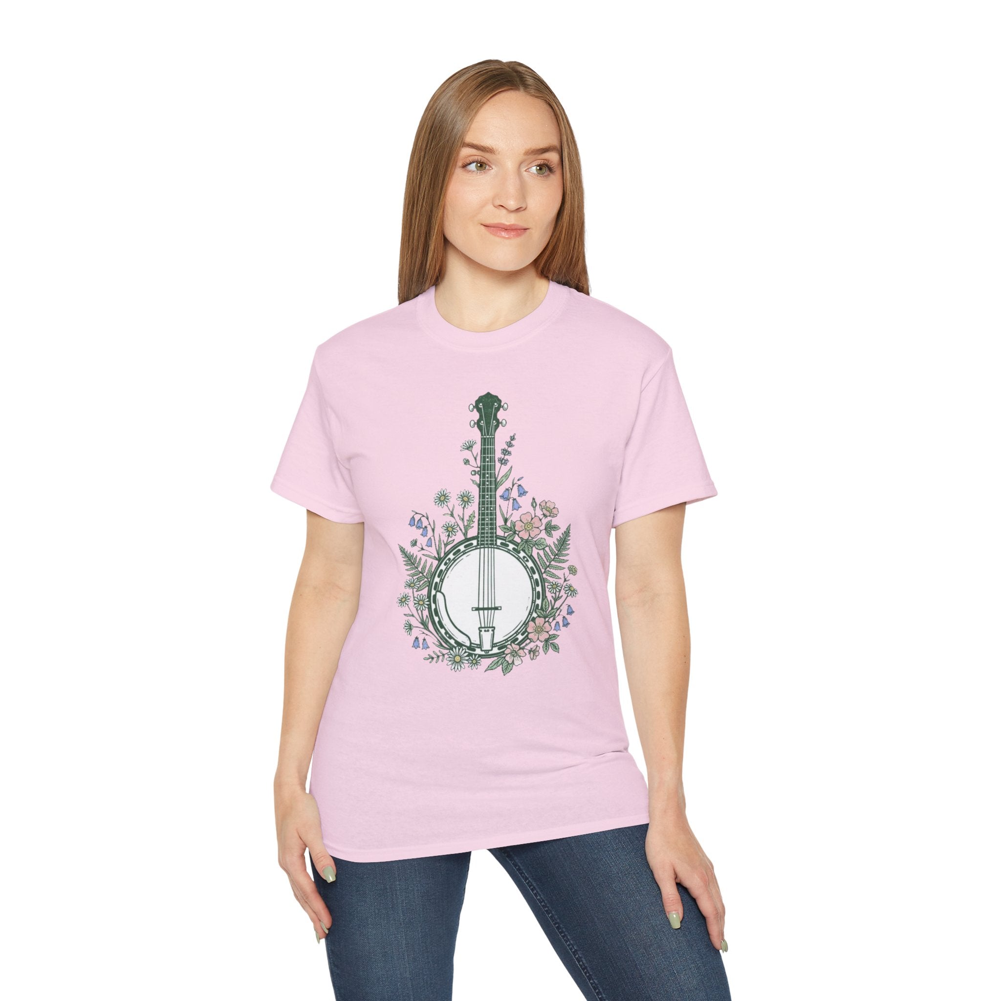 Floral Banjo Tee — Botanical Music Graphic T-Shirt