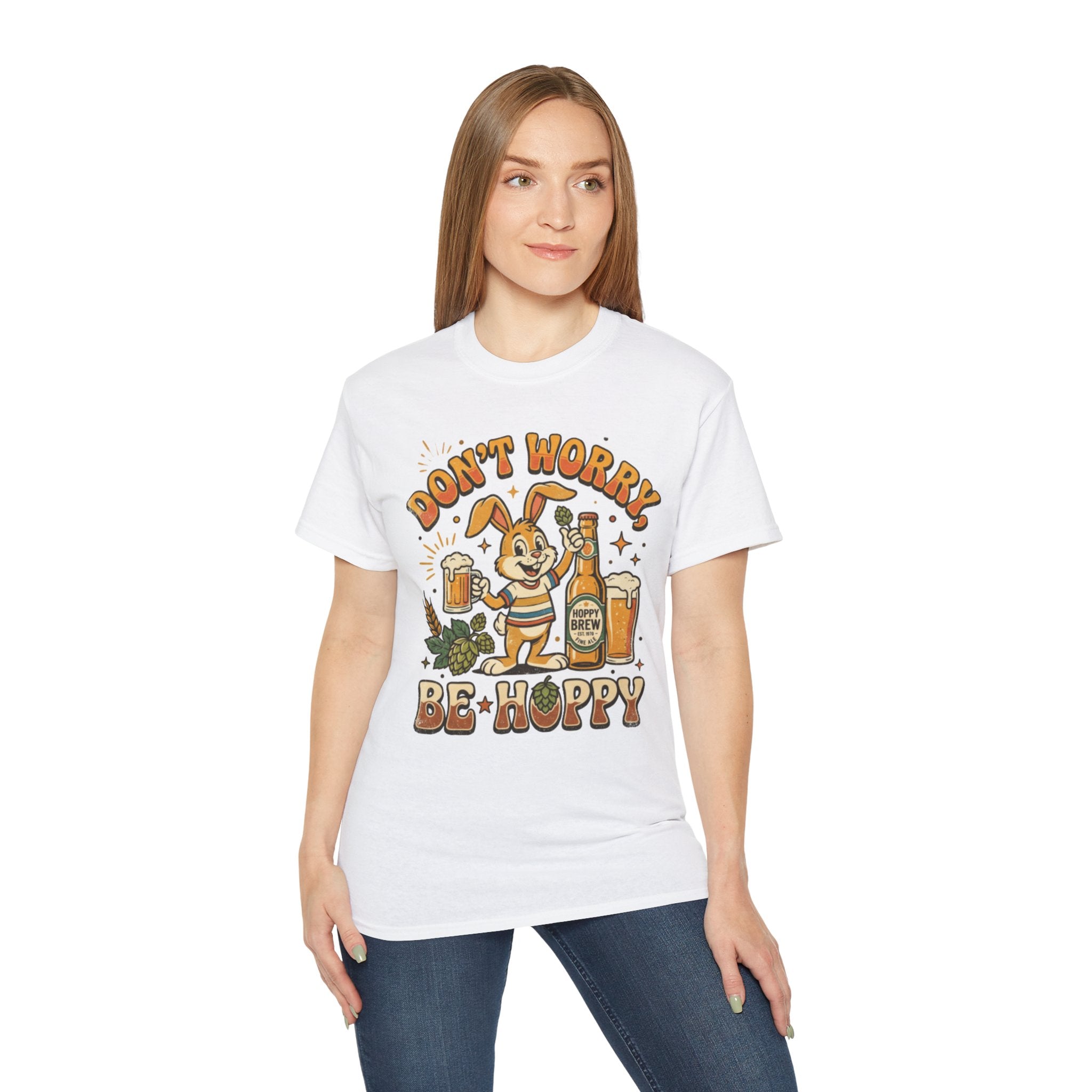Be Hoppy Beer Bunny T-Shirt — Don’t Worry Be Hoppy Easter Brewery Tee