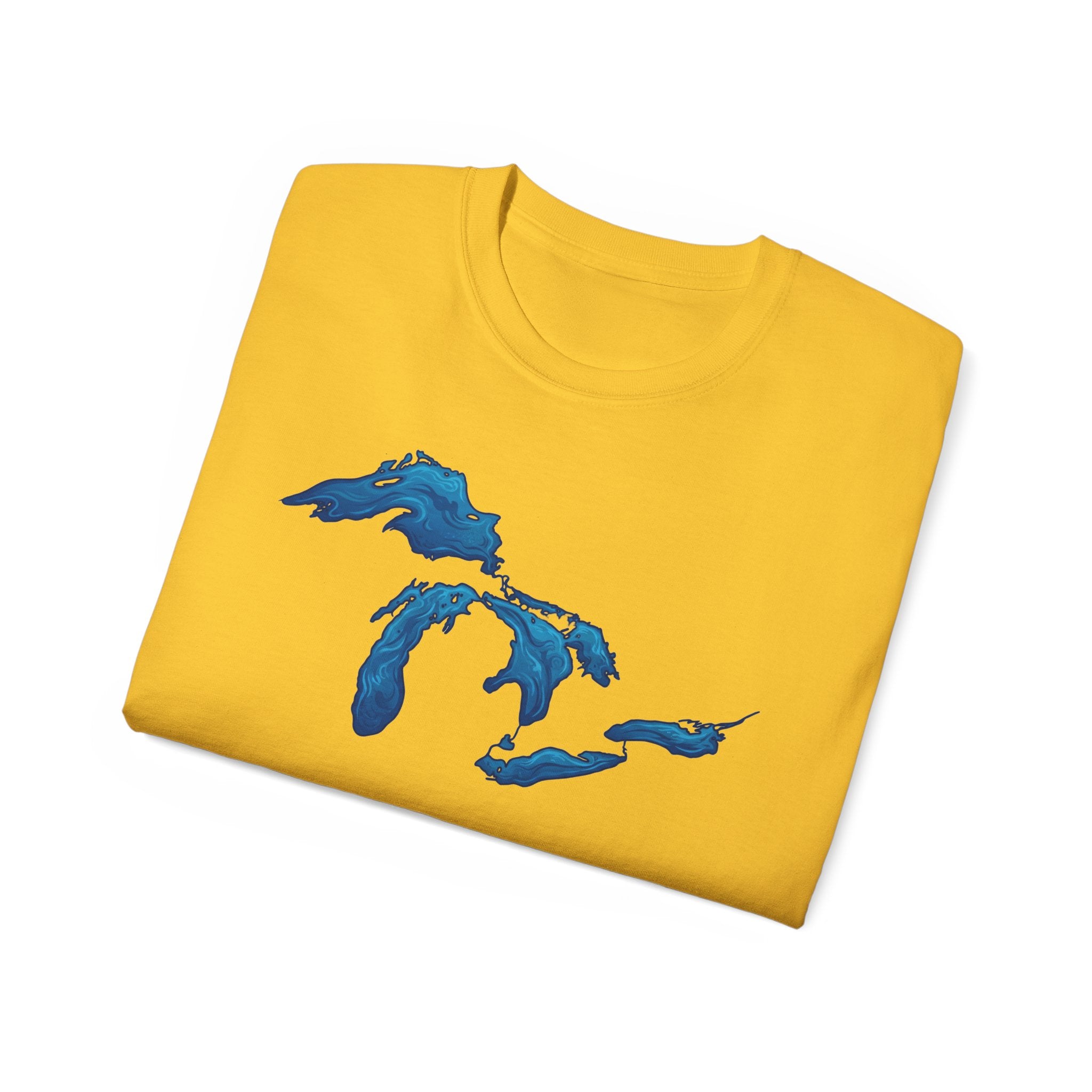 Great Lakes Map T-Shirt — Stylized Blue Lakes Tee