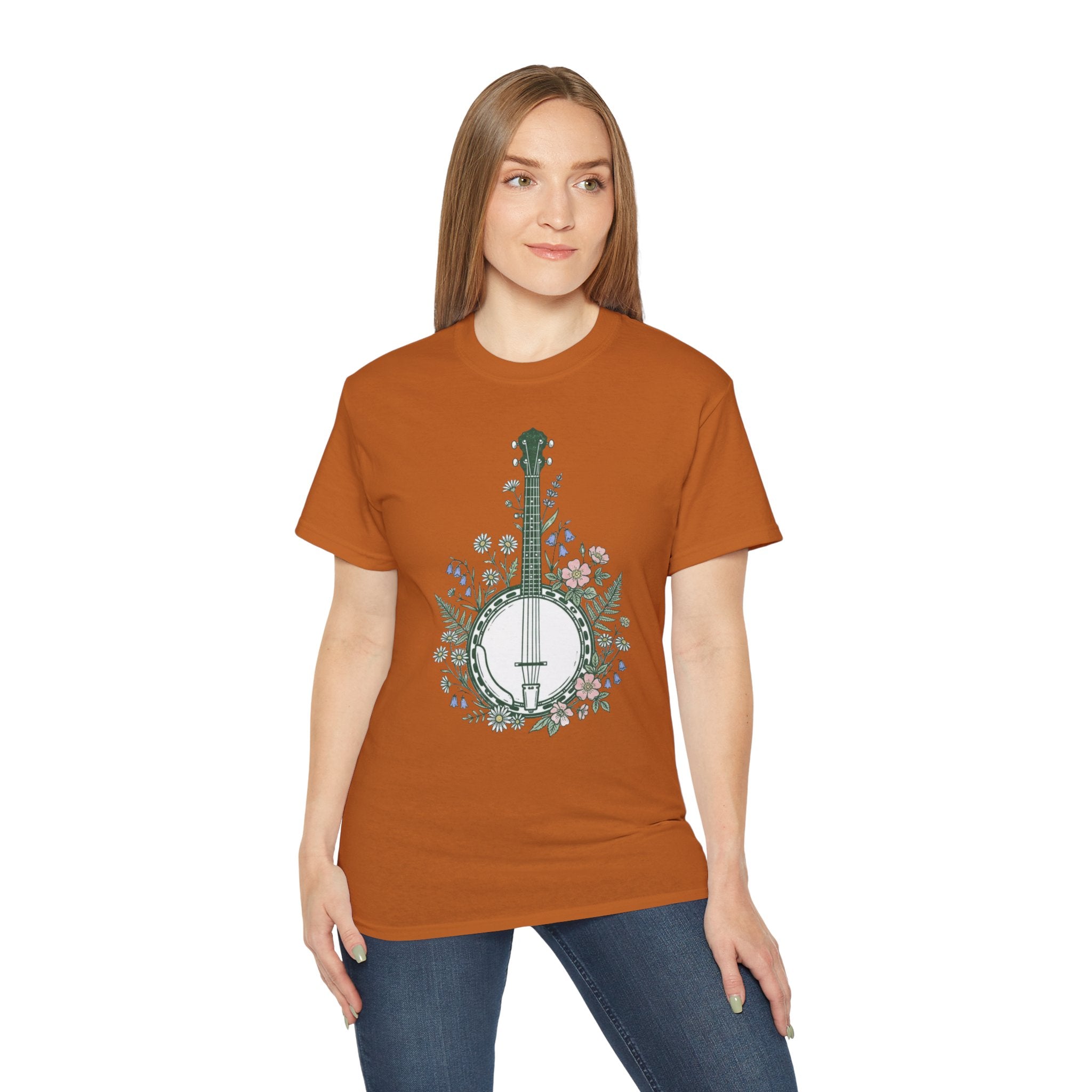 Floral Banjo Tee — Botanical Music Graphic T-Shirt