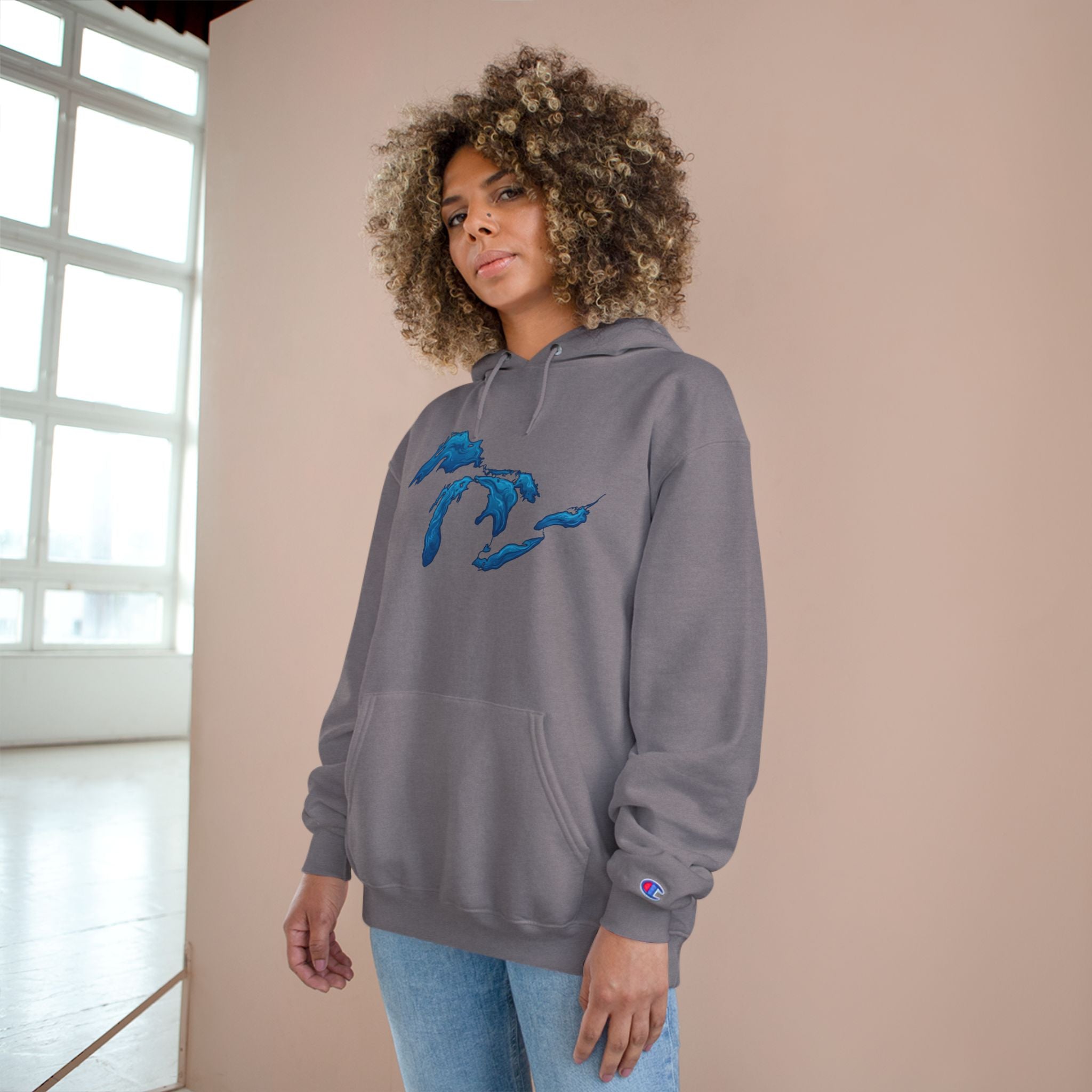 Great Lakes Map Hoodie — Blue Water Illustration on White