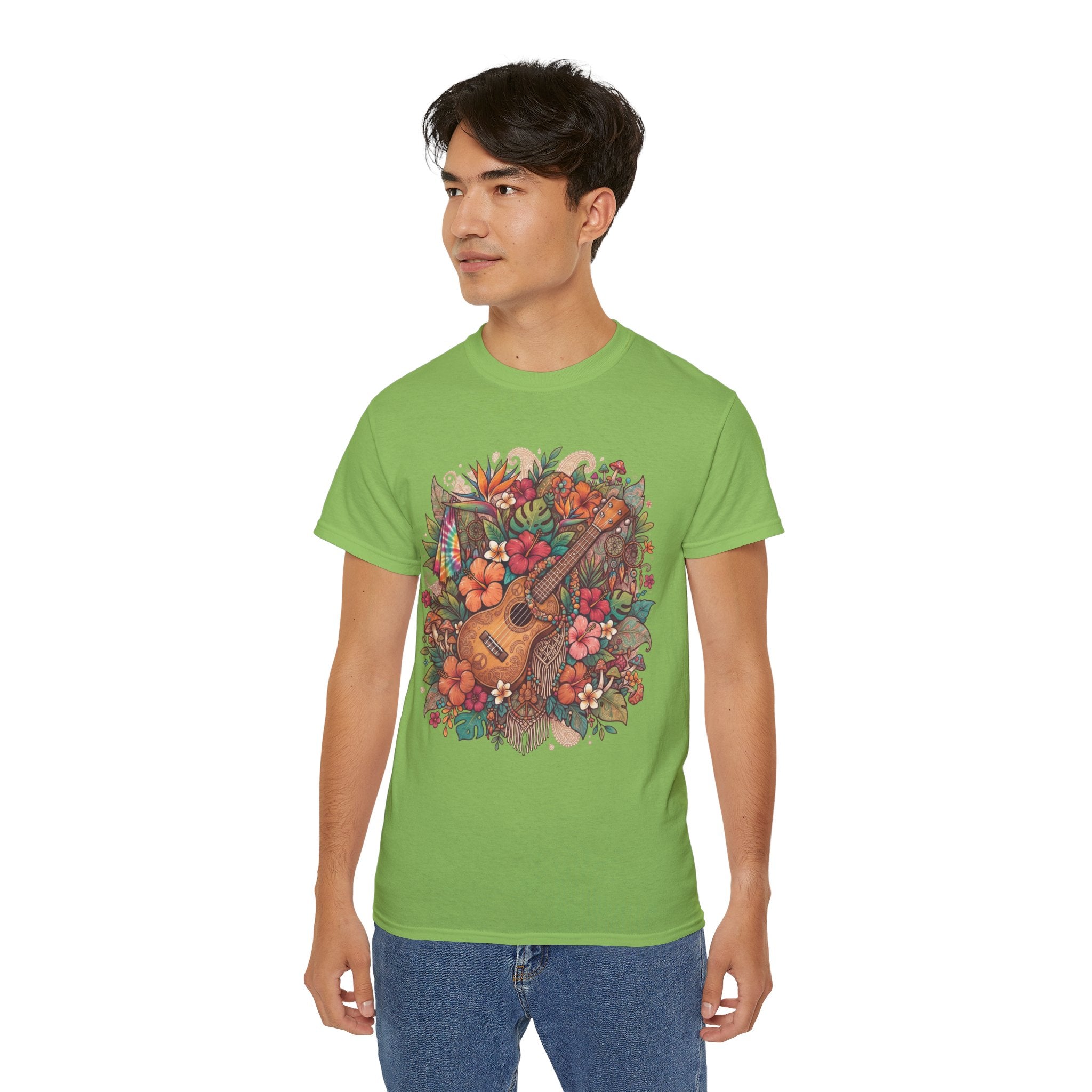 Floral Ukulele T-Shirt — Tropical Guitar & Hibiscus Flower Tee