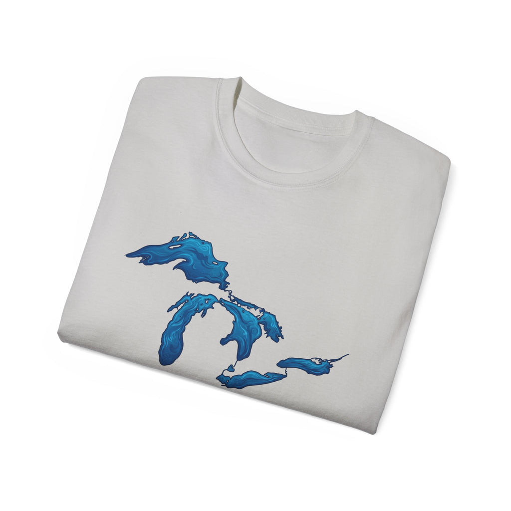 Great Lakes Map T-Shirt — Blue Michigan & Lakes Graphic Tee