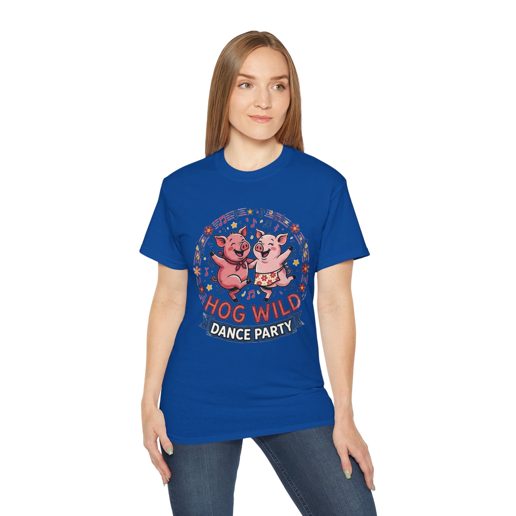 Hog Wild Dance Party Tee — Cute Dancing Pigs Graphic T-Shirt